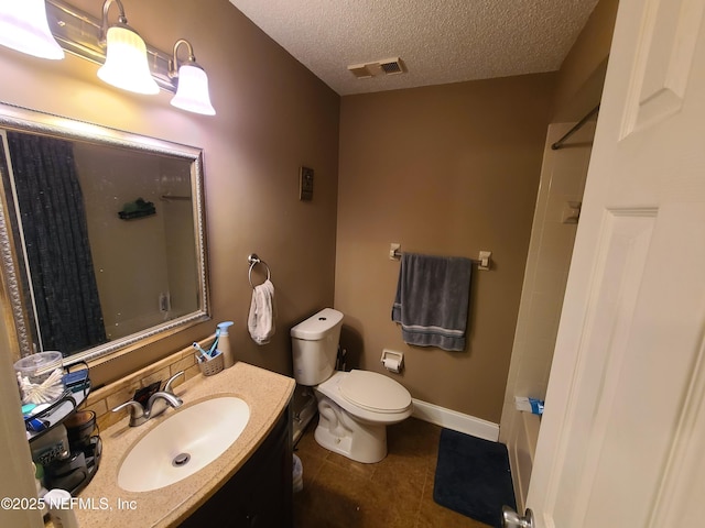 8741 Whispering Pines Dr, Jacksonville, FL 32244 - bathroom featuring a textured ceiling, toilet, tile patterned floors, vanity, and  shower combination