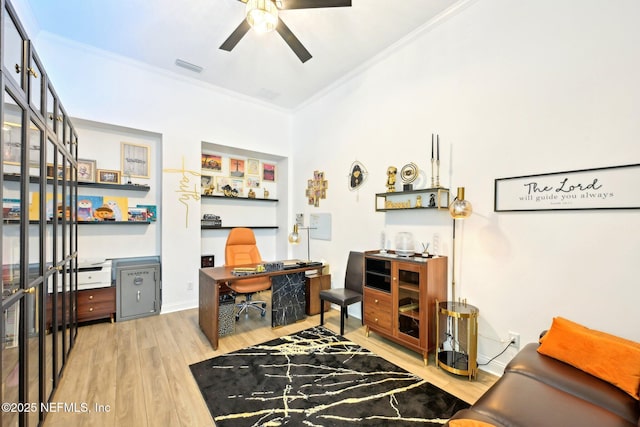 210 Terra Oaks Dr, Saint Johns, FL 32259 - office space featuring ornamental molding, wood finished floors, and ceiling fan