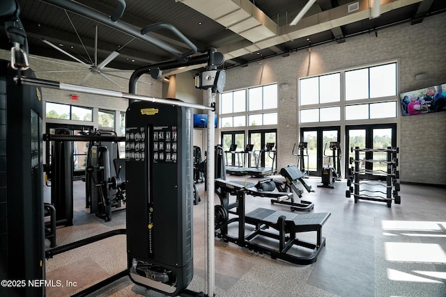 210 Terra Oaks Dr, Saint Johns, FL 32259 - workout area with a high ceiling and french doors