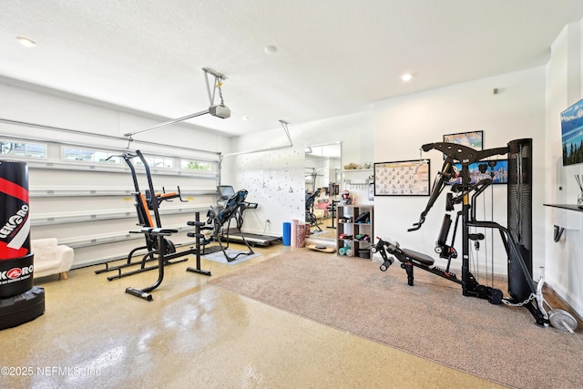 210 Terra Oaks Dr, Saint Johns, FL 32259 - workout room featuring a garage and recessed lighting