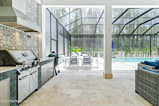 210 Terra Oaks Dr, Saint Johns, FL 32259 - view of patio / terrace featuring an outdoor pool, an outdoor living space, exterior kitchen, and glass enclosure