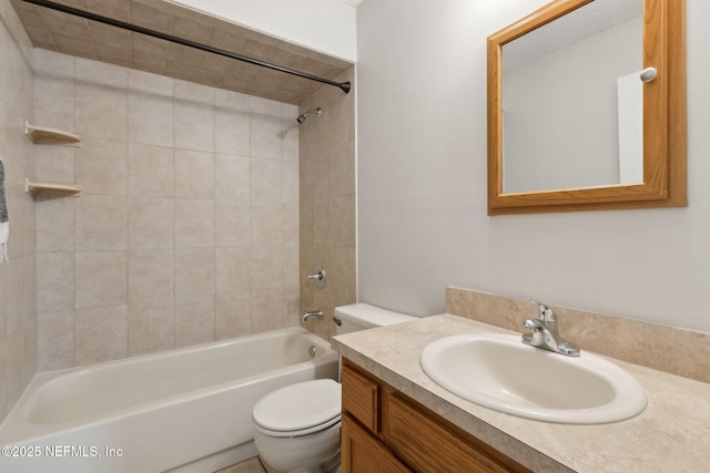 full bath featuring toilet,  shower combination, and vanity