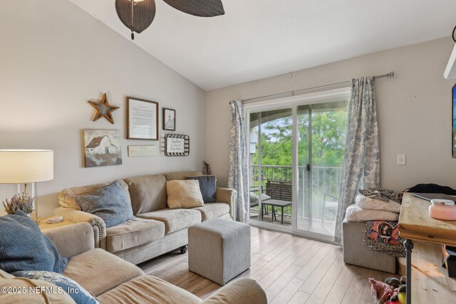 607 Golden Lake Loop, Saint Augustine, FL 32084 - living room featuring wood finished floors, lofted ceiling, and a ceiling fan