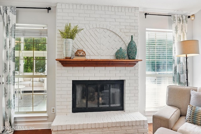 detailed view of a brick fireplace