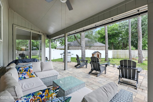 100 Bracken Ct, Saint Johns, FL 32259 - view of patio / terrace featuring outdoor lounge area, area for grilling, a fenced backyard, and a ceiling fan
