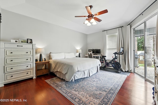 100 Bracken Ct, Saint Johns, FL 32259 - bedroom featuring access to exterior, dark wood finished floors, and a ceiling fan