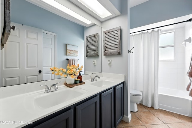 100 Bracken Ct, Saint Johns, FL 32259 - full bathroom featuring toilet, tile patterned flooring, double vanity, and shower / bath combination with curtain