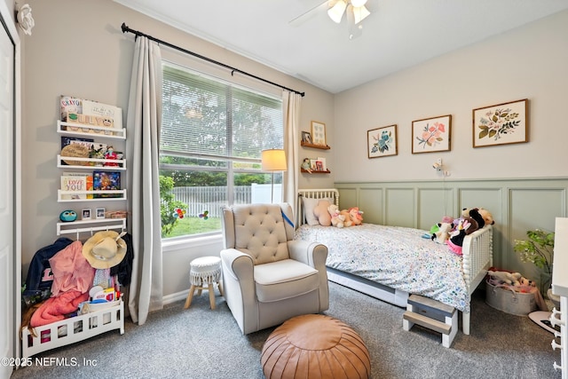 100 Bracken Ct, Saint Johns, FL 32259 - bedroom with multiple windows, carpet, a ceiling fan, and a wainscoted wall