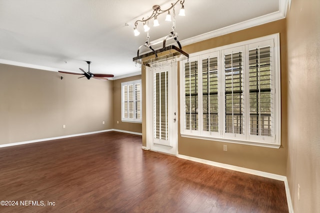12700 Bartram Park Blvd Unit 123, Jacksonville, FL 32258 - unfurnished dining area with crown molding, baseboards, wood finished floors, and ceiling fan