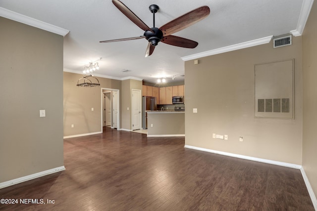 12700 Bartram Park Blvd Unit 123, Jacksonville, FL 32258 - unfurnished living room featuring crown molding, a ceiling fan, baseboards, and dark wood-style flooring