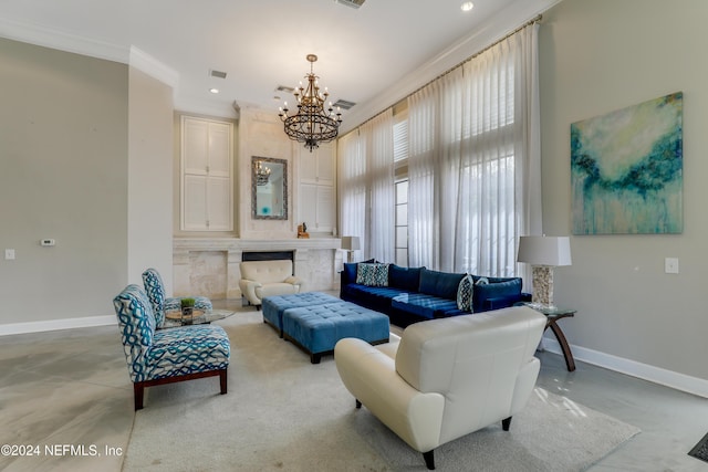 12700 Bartram Park Blvd Unit 123, Jacksonville, FL 32258 - living area with baseboards, crown molding, a chandelier, and recessed lighting