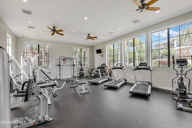 12700 Bartram Park Blvd Unit 123, Jacksonville, FL 32258 - gym featuring healthy amount of natural light, baseboards, ceiling fan, and recessed lighting