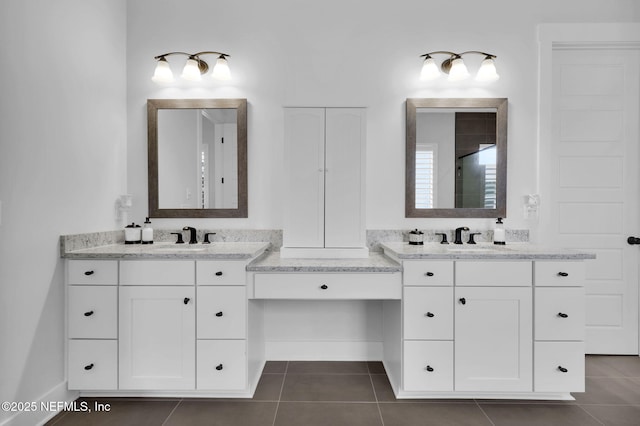 94 Anthem Ridge Dr, Ponte Vedra, FL 32081 - bathroom featuring tile patterned floors, two vanities, and a tile shower
