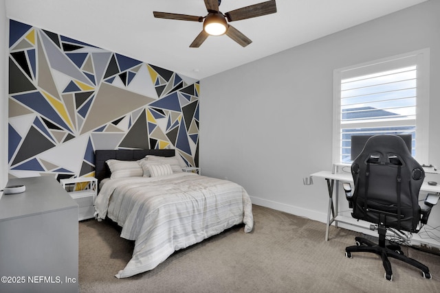 94 Anthem Ridge Dr, Ponte Vedra, FL 32081 - bedroom with carpet floors, baseboards, an office area, an accent wall, and ceiling fan