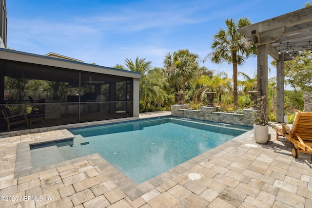 96321 Bay View Dr, Fernandina Beach, FL 32034 - outdoor pool featuring a sunroom and a patio area