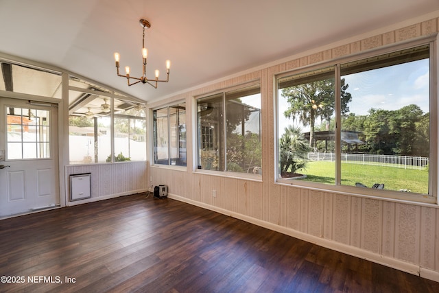 5476 Waterside Dr, Jacksonville, FL 32210 - unfurnished sunroom with plenty of natural light, a chandelier, and vaulted ceiling