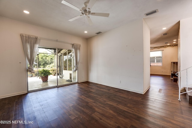 5476 Waterside Dr, Jacksonville, FL 32210 - empty room featuring wood finished floors, ceiling fan, baseboards, and recessed lighting