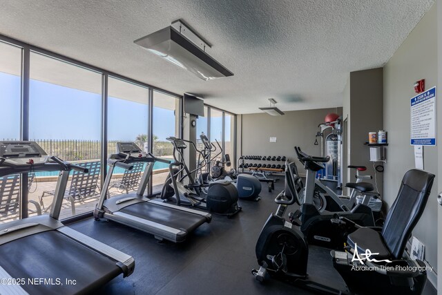 1301 1st St S Unit 1403, Jacksonville Beach, FL 32250 - gym featuring expansive windows and a textured ceiling