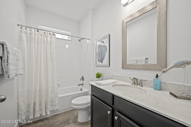 107 Park Lake Dr, Ponte Vedra, FL 32081 - bathroom featuring toilet, wood finished floors, shower / bathtub combination with curtain, and vanity