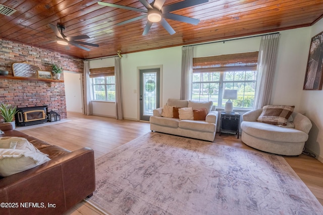 1525 E Call St, Starke, FL 32091 - living area featuring ceiling fan, wooden ceiling, and wood finished floors