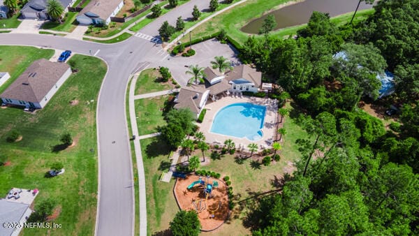 aerial view of a pool