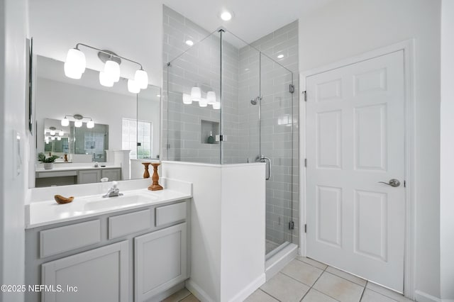 2012 Belle Grove Ter, Fleming Island, FL 32003 - full bathroom featuring tile patterned flooring, a shower stall, vanity, and recessed lighting