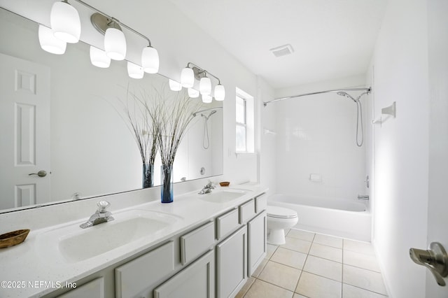 2012 Belle Grove Ter, Fleming Island, FL 32003 - bathroom with tile patterned flooring, toilet, double vanity, and shower / tub combination
