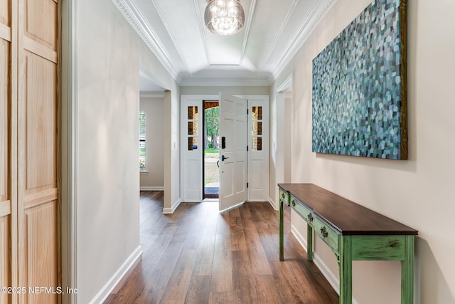 1835 Powder Springs Dr, Jacksonville, FL 32225 - entrance foyer featuring dark wood-style floors and ornamental molding