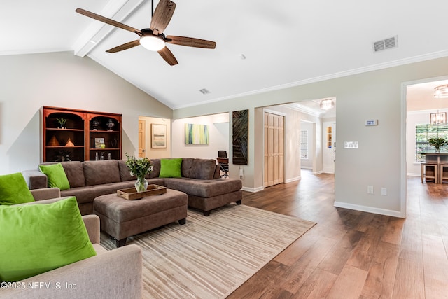 1835 Powder Springs Dr, Jacksonville, FL 32225 - living room featuring ceiling fan, wood finished floors, crown molding, and a chandelier