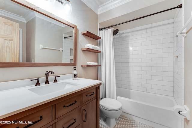 1835 Powder Springs Dr, Jacksonville, FL 32225 - bathroom with ornamental molding, vanity, shower / tub combo, and tile patterned floors