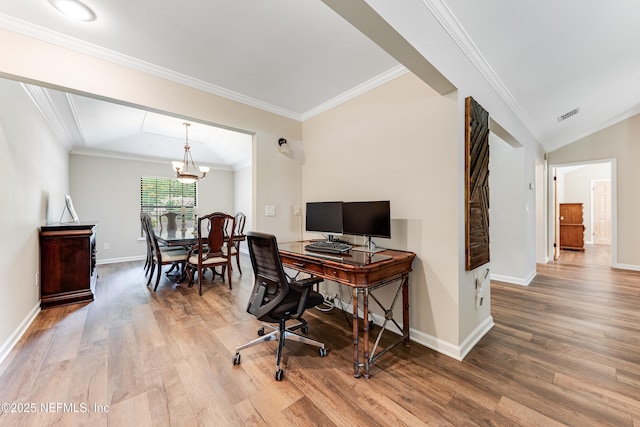 1835 Powder Springs Dr, Jacksonville, FL 32225 - office space featuring wood finished floors, a chandelier, and crown molding