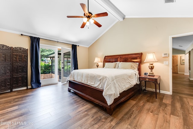 1835 Powder Springs Dr, Jacksonville, FL 32225 - bedroom with access to exterior, wood finished floors, ornamental molding, and a ceiling fan