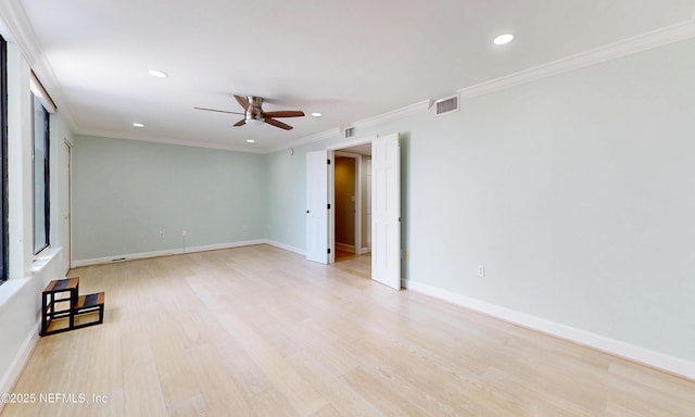 2100 Ocean Dr Unit Ph-2, Jacksonville Beach, FL 32250 - unfurnished room with ceiling fan, recessed lighting, light wood-type flooring, and ornamental molding