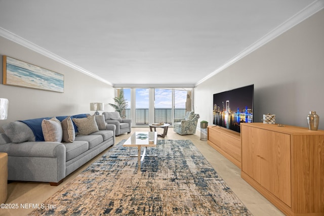 2100 Ocean Dr Unit Ph-2, Jacksonville Beach, FL 32250 - living area with ornamental molding and a wall of windows