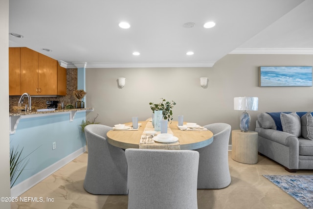 2100 Ocean Dr Unit Ph-2, Jacksonville Beach, FL 32250 - dining room with crown molding, recessed lighting, and light marble finish flooring