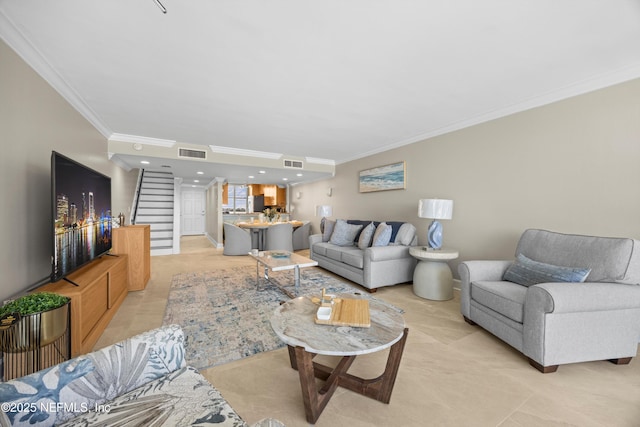2100 Ocean Dr Unit Ph-2, Jacksonville Beach, FL 32250 - living room with crown molding and stairway