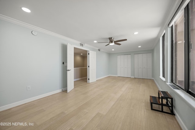 2100 Ocean Dr Unit Ph-2, Jacksonville Beach, FL 32250 - spare room with ceiling fan, recessed lighting, crown molding, a smoke detector, and light wood-style floors