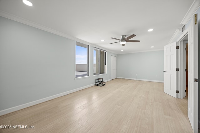 2100 Ocean Dr Unit Ph-2, Jacksonville Beach, FL 32250 - unfurnished room featuring recessed lighting, ceiling fan, crown molding, and light wood finished floors