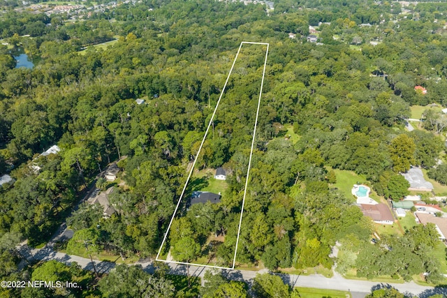 5092 Harvey Grant Rd, Fleming Island, FL 32003 - aerial view of property and surrounding area with a heavily wooded area and property parcel outlined