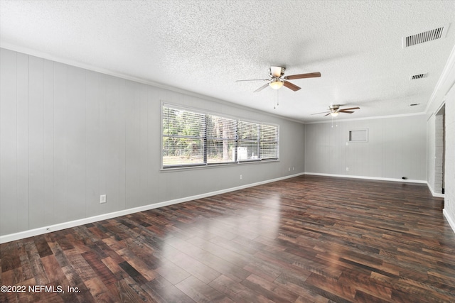 5092 Harvey Grant Rd, Fleming Island, FL 32003 - unfurnished room with ceiling fan, dark wood-style floors, a textured ceiling, ornamental molding, and baseboards