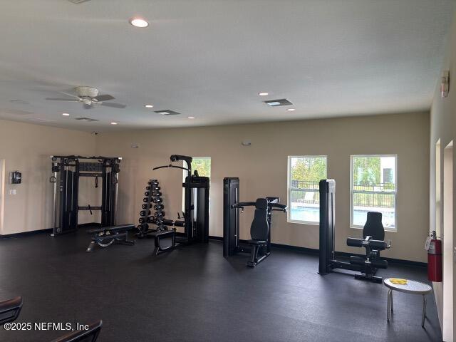 172 Reena Dr, Daytona Beach, FL 32117 - workout area with a ceiling fan and recessed lighting