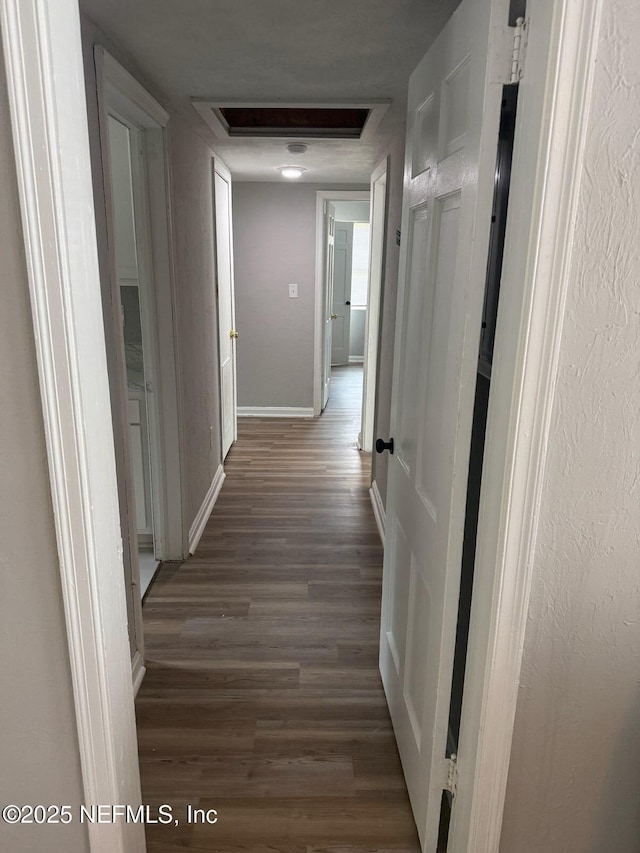 7205 Linda Dr, Jacksonville, FL 32208 - hall featuring dark wood-style floors and baseboards