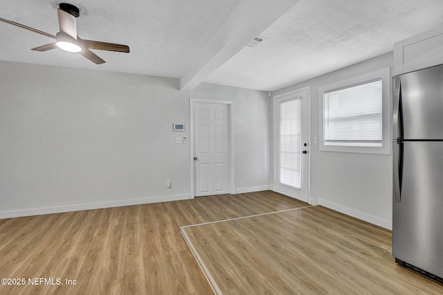 1021 Seminole Ave, Jacksonville, FL 32254 - entryway featuring light wood-style floors, a ceiling fan, beam ceiling, baseboards, and a textured ceiling