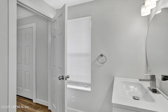 1021 Seminole Ave, Jacksonville, FL 32254 - bathroom with wood finished floors, vanity, and baseboards