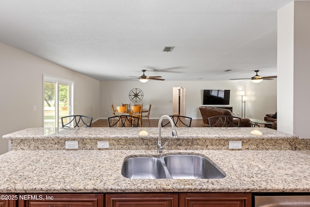 7013 Elfo Rd, Keystone Heights, FL 32656 - kitchen with a sink, ceiling fan, and light stone countertops