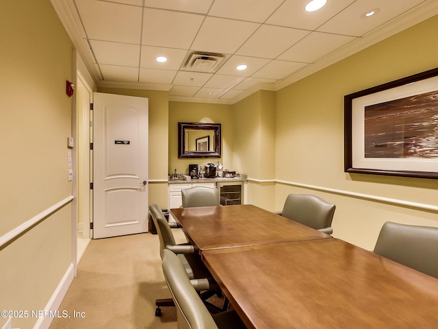 2358 Riverside Ave Unit 304, Jacksonville, FL 32204 - home office with light carpet, recessed lighting, crown molding, baseboards, and beverage cooler