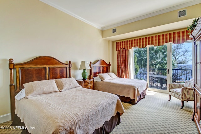 2358 Riverside Ave Unit 304, Jacksonville, FL 32204 - bedroom with access to exterior, crown molding, and carpet flooring