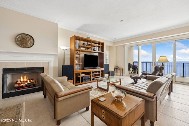 2358 Riverside Ave Unit 304, Jacksonville, FL 32204 - living area with a tile fireplace and ornamental molding