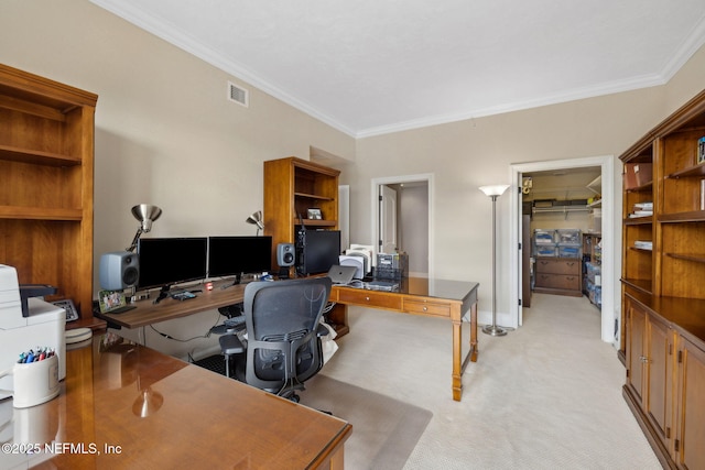 2358 Riverside Ave Unit 304, Jacksonville, FL 32204 - home office featuring crown molding, light carpet, and baseboards