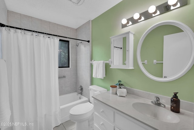11711 Sparkleberry Ln, Jacksonville, FL 32223 - full bath with vanity, shower / tub combo with curtain, tile patterned flooring, a textured ceiling, and toilet